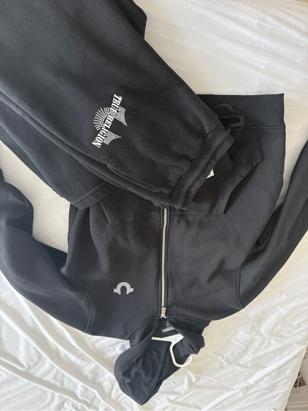 True Religion Black Hooded Sweatshirt & Jogger Set